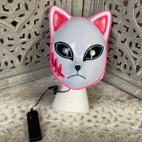 NWT! Demon Slayer Anime white fox mask LED light up Halloween costume horror - Picture 1 of 11